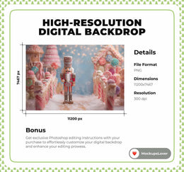 Nutcracker Digital Backdrop, Christmas Candy Cane Photo Background, Holiday Candyland Kids Prop, Winter Wonderland, Photoshop Template