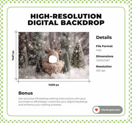 Christmas Reindeer Newborn Face Swap Overlay, Winter Wonderland Digital Backdrop, Woodland Baby, Holiday Photo Background, Canva Template