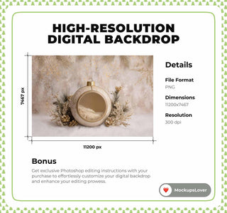 Golden Christmas Ball Digital Backdrop, Newborn Photo Background, Holiday Baby Prop, Winter Wonderland, Photoshop Template, Photo Editing