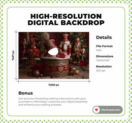 Newborn Christmas Digital Backdrop, Custom Nutcracker, Face Swap Overlay, Red Studio Photo Background, Holiday Baby Prop, Photoshop Template