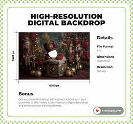 Christmas Nutcracker Newborn Digital Backdrop, Face Swap Overlay, Studio Photo Background, Holiday Baby Prop, Photoshop & Canva Template
