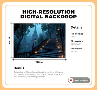 Gothic Halloween Staircases Digital Backdrops: Horror Photo Overlays (269 JPG)