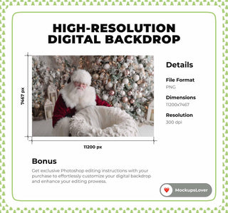 Santa Claus Digital Backdrop, Christmas Studio, Newborn Photo Background, Holiday Baby Prop, Winter Wonderland, Photoshop & Canva Template