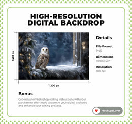 Winter Wonderland Digital Backdrop, Woodland Creatures Photo Background, Wise Owl, Christmas Window, Holiday Kids Prop, Photoshop Template