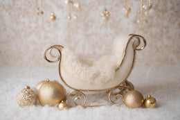 Golden Christmas Newborn Digital Backdrop, Santa Sleigh, Studio Photo Background, Holiday Baby Prop, Photoshop & Canva Template