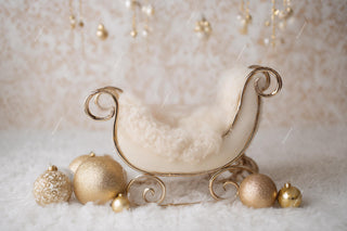 Golden Christmas Newborn Digital Backdrop, Santa Sleigh, Studio Photo Background, Holiday Baby Prop, Photoshop & Canva Template