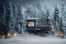 Christmas Train Digital Backdrop, Polar Express Photo Background, Winter Wonderland, Snowy Forest, Holiday Kids Prop, Photoshop Template