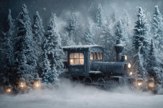Christmas Train Digital Backdrop, Polar Express Photo Background, Winter Wonderland, Snowy Forest, Holiday Kids Prop, Photoshop Template