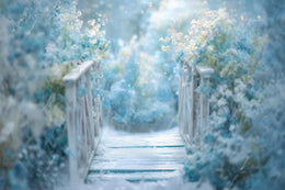 Frozen Floral Bridge Digital Backdrop, Winter Wonderland, Christmas Photo Background, Holiday Kids Prop, Photoshop & Canva Template