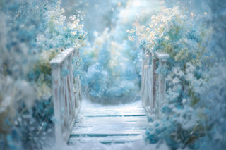 Frozen Floral Bridge Digital Backdrop, Winter Wonderland, Christmas Photo Background, Holiday Kids Prop, Photoshop & Canva Template