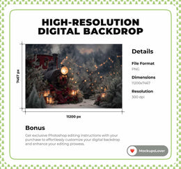 Christmas Train Digital Backdrop, Winter Wonderland Photo Background, Lanterns, Holiday Kids Prop, Photoshop & Canva Template, Photo Editing