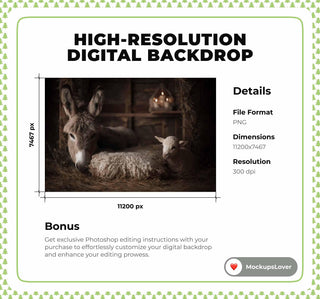 Christmas Nativity Baby Digital Backdrop, Wooden Barn Photo Background, Farm Newborn Prop, Photoshop & Canva Template, Photo Editing