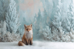 Winter Forest Animals Digital Backdrop, Red Fox, Studio Photo Background, Holiday Kids Prop, Photoshop & Canva Template, Photo Editing