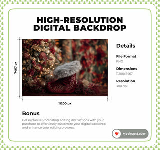 Christmas Baby Digital Backdrop, Red Studio Photo Background, Holiday Newborn Prop, Winter Wonderland, Photoshop & Canva Template