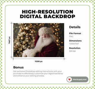 Christmas Newborn Digital Backdrop, Santa Claus Photo Background, Holiday Studio Baby Prop, Photoshop & Canva Template, Photo Editing