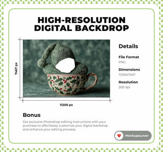 Christmas Cup Newborn Digital Backdrop, Green Studio Photo Background, Face Swap Overlay, Holiday Baby Prop, Photoshop & Canva Template