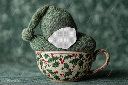 Christmas Cup Newborn Digital Backdrop, Green Studio Photo Background, Face Swap Overlay, Holiday Baby Prop, Photoshop & Canva Template
