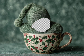 Christmas Cup Newborn Digital Backdrop, Green Studio Photo Background, Face Swap Overlay, Holiday Baby Prop, Photoshop & Canva Template