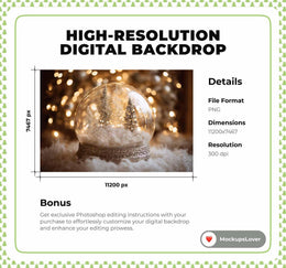 Christmas Baby Digital Backdrop, Glass Globe Photo Background, Holiday Newborn Prop, Winter Wonderland, Photoshop Template, Photo Editing