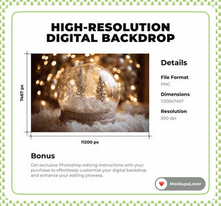 Christmas Baby Digital Backdrop, Glass Globe Photo Background, Holiday Newborn Prop, Winter Wonderland, Photoshop Template, Photo Editing