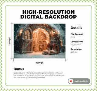Santa Claus' House Digital Backdrop, Christmas Village Photo Background, Holiday Kids Prop, Winter Wonderland, Photoshop & Canva Template