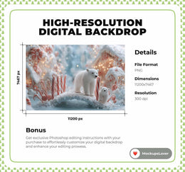 Candyland Digital Backdrop, Polar Bears, North Pole Photo Background, Christmas Holiday Kids Prop, Photoshop & Canva Template, Photo Editing