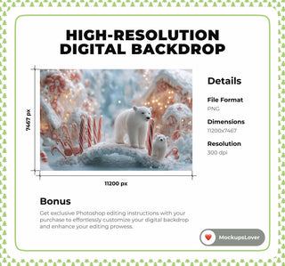 Candyland Digital Backdrop, Polar Bears, North Pole Photo Background, Christmas Holiday Kids Prop, Photoshop & Canva Template, Photo Editing