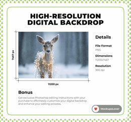 Christmas Animals Digital Backdrop, Reindeer Photo Background, Fantasy Forest, Holiday Kids Prop, Photoshop & Canva Template, Photo Editing