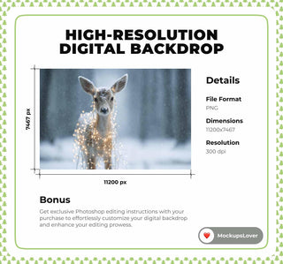 Christmas Animals Digital Backdrop, Reindeer Photo Background, Fantasy Forest, Holiday Kids Prop, Photoshop & Canva Template, Photo Editing