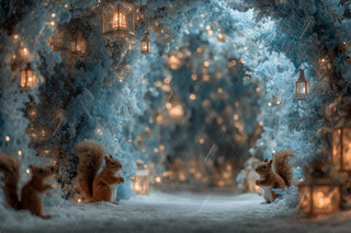 Winter Wonderland Digital Backdrop, Christmas Forest Animals Photo Background, Squirrel, Holiday Kids Prop, Photoshop & Canva Template