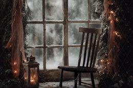 Cozy Farmhouse Christmas Window Digital Backdrop, Holiday Wooden Photo Background, Kids Prop, Photoshop & Canva Template, Photo Editing