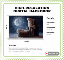 Christmas Baby Digital Backdrop, Santa Claus Photo Background, Winter Wonderland, Newborn Prop, Photoshop & Canva Template, Photo Editing