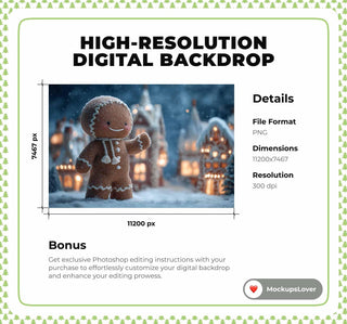 Giant Gingerbread Digital Backdrop, Christmas Village Photo Background, Holiday Kids Candyland Prop, Winter Wonderland, Photoshop Template