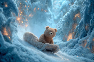 Winter Fantasy Forest Digital Backdrop, Christmas Sleigh, Teddy Bear, Holiday Photo Background, Kids Prop, Photoshop & Canva Template