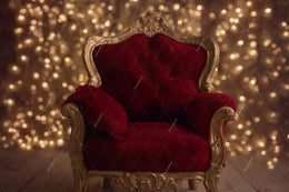 Newborn Digital Backdrop, Golden Christmas Studio Photo Background, Red Armchair, Holiday Baby Prop, Photoshop & Canva Template