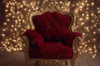 Newborn Digital Backdrop, Golden Christmas Studio Photo Background, Red Armchair, Holiday Baby Prop, Photoshop & Canva Template