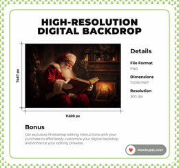 Cozy Christmas Story Digital Backdrop, Santa Claus Photo Background, Holiday Kids Portrait Prop, Fireplace, Wooden Cabin, Photoshop Template