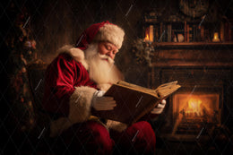 Cozy Christmas Story Digital Backdrop, Santa Claus Photo Background, Holiday Kids Portrait Prop, Fireplace, Wooden Cabin, Photoshop Template