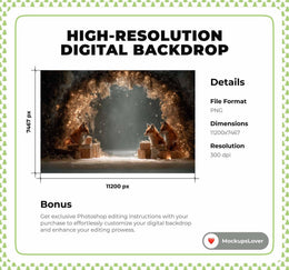 Winter Fantasy Forest Arch Digital Backdrop, Woodland Animals Photo Background, Red Fox, Christmas Holiday Kids Prop, Photoshop Template