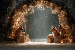Winter Fantasy Forest Arch Digital Backdrop, Woodland Animals Photo Background, Red Fox, Christmas Holiday Kids Prop, Photoshop Template