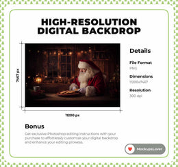 Christmas Kitchen Bakery Digital Backdrop, Santa Claus Photo Background, Christmas Cookies, Holiday Kids Prop, Photoshop & Canva Template