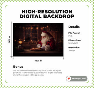 Christmas Kitchen Bakery Digital Backdrop, Santa Claus Photo Background, Christmas Cookies, Holiday Kids Prop, Photoshop & Canva Template