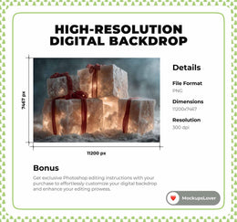 Giant Christmas Gifts Digital Backdrop, Winter Wonderland Photo Background, Holiday Kids Prop, Photoshop & Canva Template, Photo Editing