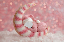 Pink Christmas Baby Digital Backdrop, Little Santa Face Swap Overlay, Crescent Moon, Winter Wonderland Photo Background, Newborn Girl Prop