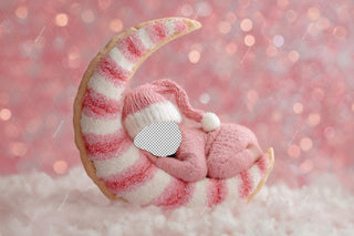 Pink Christmas Baby Digital Backdrop, Little Santa Face Swap Overlay, Crescent Moon, Winter Wonderland Photo Background, Newborn Girl Prop
