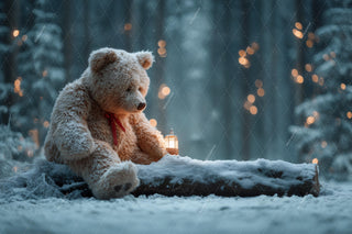 Winter Fantasy Forest Photo Background, Teddy Bear Digital Backdrop, Winter Wonderland, Christmas Holiday Kids Prop, Photoshop Template