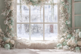 Christmas Window Studio Digital Backdrop, Winter Wonderland Photo Background, Holiday Kids Prop, Photoshop & Canva Template, Photo Editing