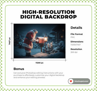 Christmas Mailbox Digital Backdrop, Santa Claus Photo Background, Holiday Kids Prop, Winter Wonderland, Letter From Santa, Canva Template
