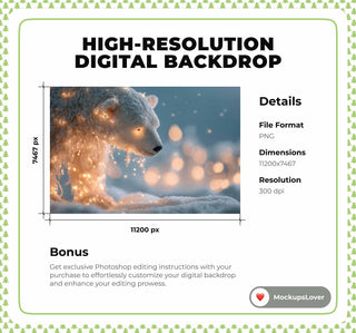 Polar Bear Digital Backdrop, North Pole Christmas Photo Background, Holiday Kids Prop, Winter Wonderland, Photoshop & Canva Template