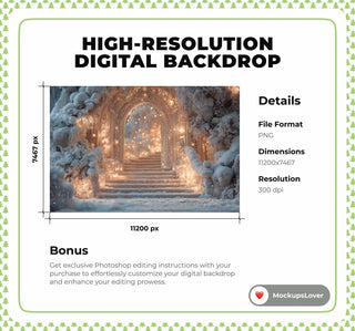 Winter Wonderland Digital Photo Background, Arch Backdrop, Christmas Holiday Kids Prop, Photoshop & Canva Template, Photo Editing